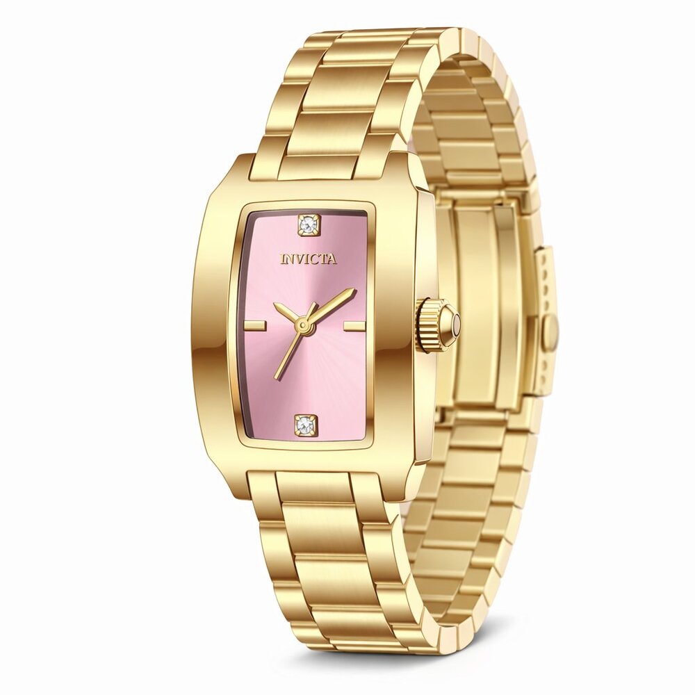 Invicta Gold Tone Bracelet Watch with Pink Dial and Crystal Accents